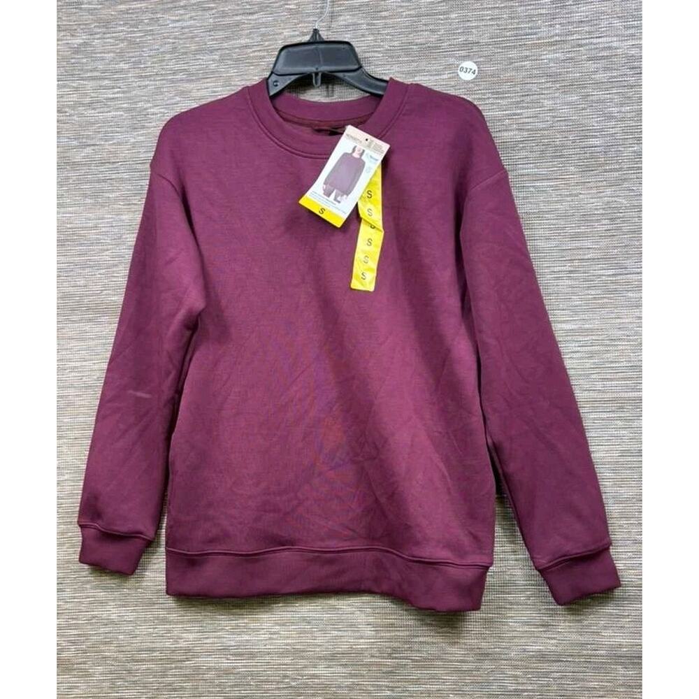 Mondetta Fleece Active Sweatshirt Womens S Dark Red Crewneck with Pockets NEW